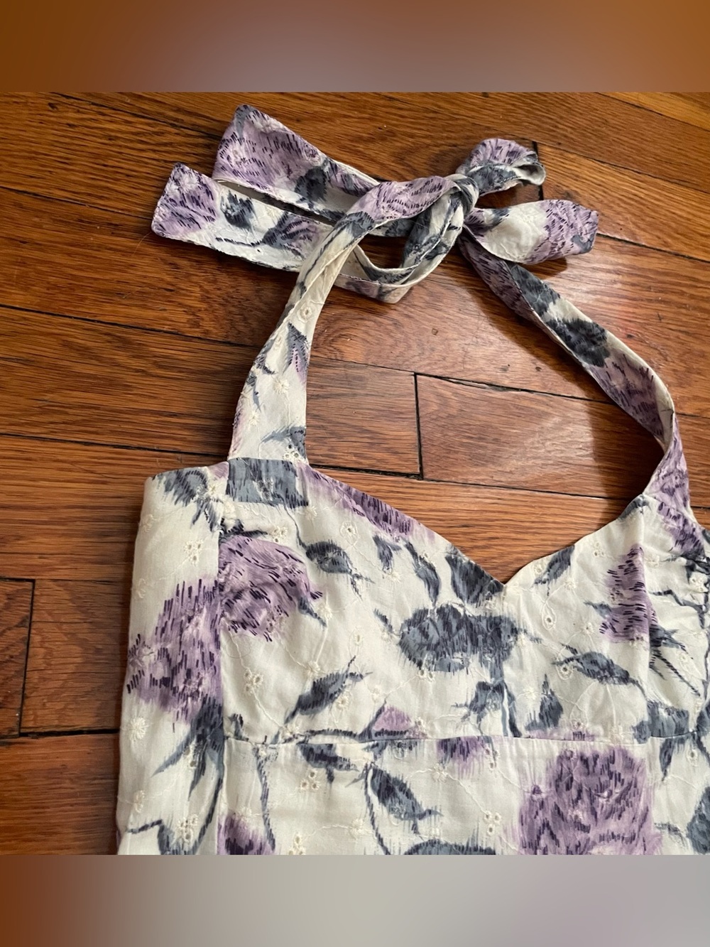 Odille Anthropologie White and purple floral eyelet tiered midi dress size 2 - Picture 4 of 11